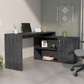 Dallas L-Shaped Home Office Desk, Two Shelves, Single Door Cabinet