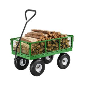 Vevor 680 Lbs Steel Garden Cart on Wheels, Heavy Duty Pullable Garden Wagon, Metal Outdoor Utility Yard Cart with 10" Tires