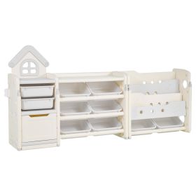 VEVOR Kids Toy Storage with Bookshelf, 4-Tier Toy Storage Organizer with 10 Movable Plastic Bins, Kids Cubby Cabinet with Bookshelf for Study Roo