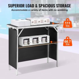Portable Aluminum Folding Bar Table with Black Skirt Bag 39.4 x 15 x 34.6 Inch Single Layer 8mm Panel Rectangle Outdoor Serving Table 30kg Capaci