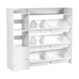 VEVOR Kids Toy Storage and Bookshelf, 4-Tier Toy Storage Organizer with 8 Flexible Plastic Bins, Kids Cubby Cabinet with Bookshelf for Study Room