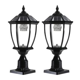 Solar Pillar Headlights With Dimmable LEDs - 2 Packs Unavailable Platforms- Temu (Color: BLACK)