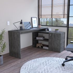 Boston L-Shaped Desk, Single Door Cabinet, Two Open Shelves, Two Interior Shelves (Color: Smokey Oak)