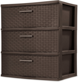 3 Drawer Wide Weave Tower Plastic, Cement, Case of 1 (Color: Espresso, NO: no)