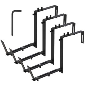 4Pcs Per Set Adjustable Planter Box Brackets Flower Box Holders Window Boxes Planters Hooks No Drill Railing Planter Mounts For Windowsills Garde (Color: BLACK)