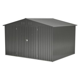 10X8 FT Outdoor Storage Shed, All Weather Metal Sheds With Lockable Doors, Tool Shed For Garden, Patio, Backyard, Lawn, Black (Color: BLACK)