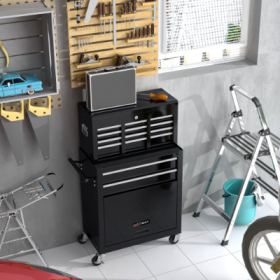 High Capacity Rolling Tool Chest With Wheels And Drawers, 8-Drawer Tool Storage Cabinet (Color: BLACK)